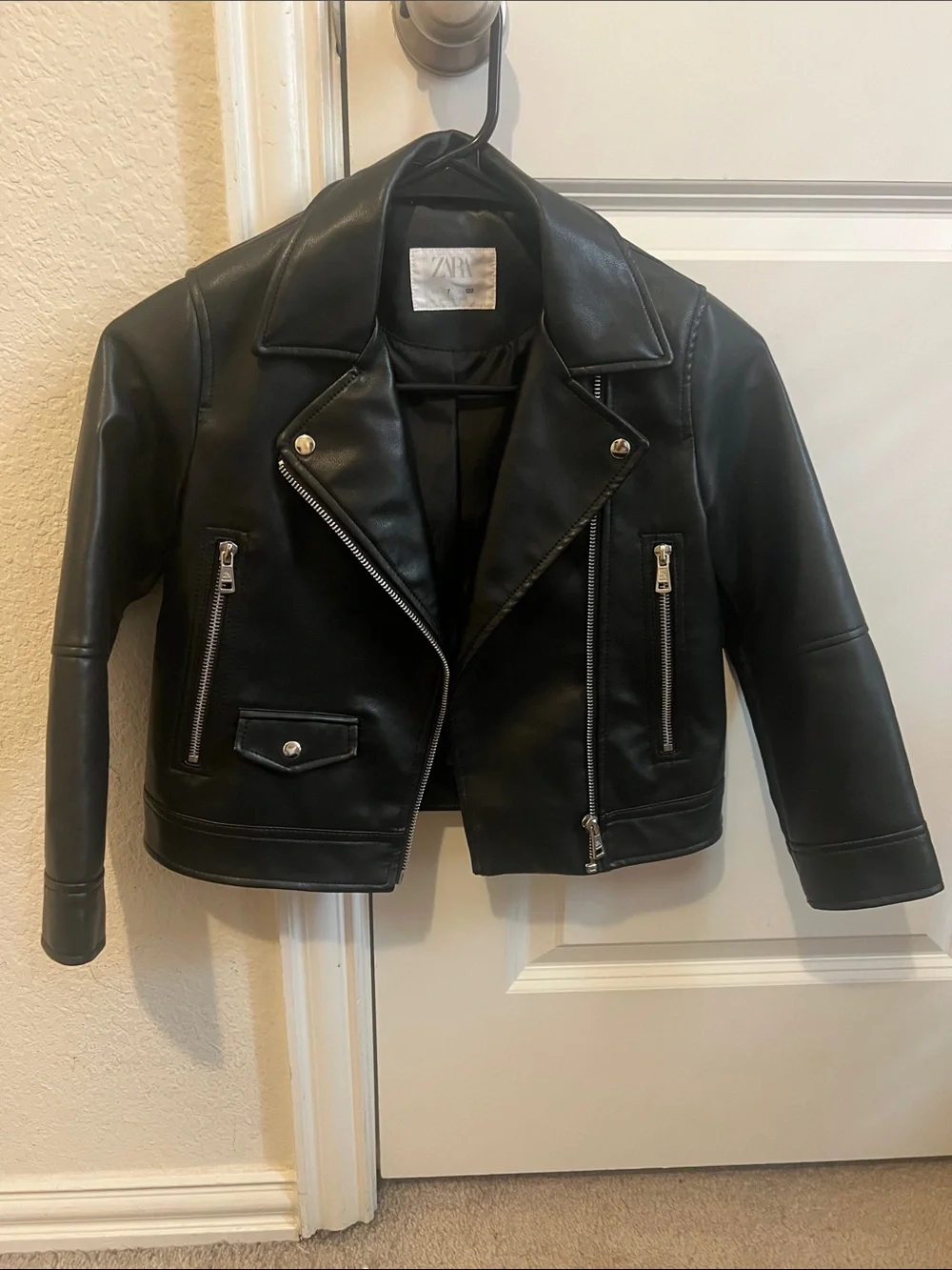 ZARA Black Faux Leather Biker Jacket with Silver Hardware